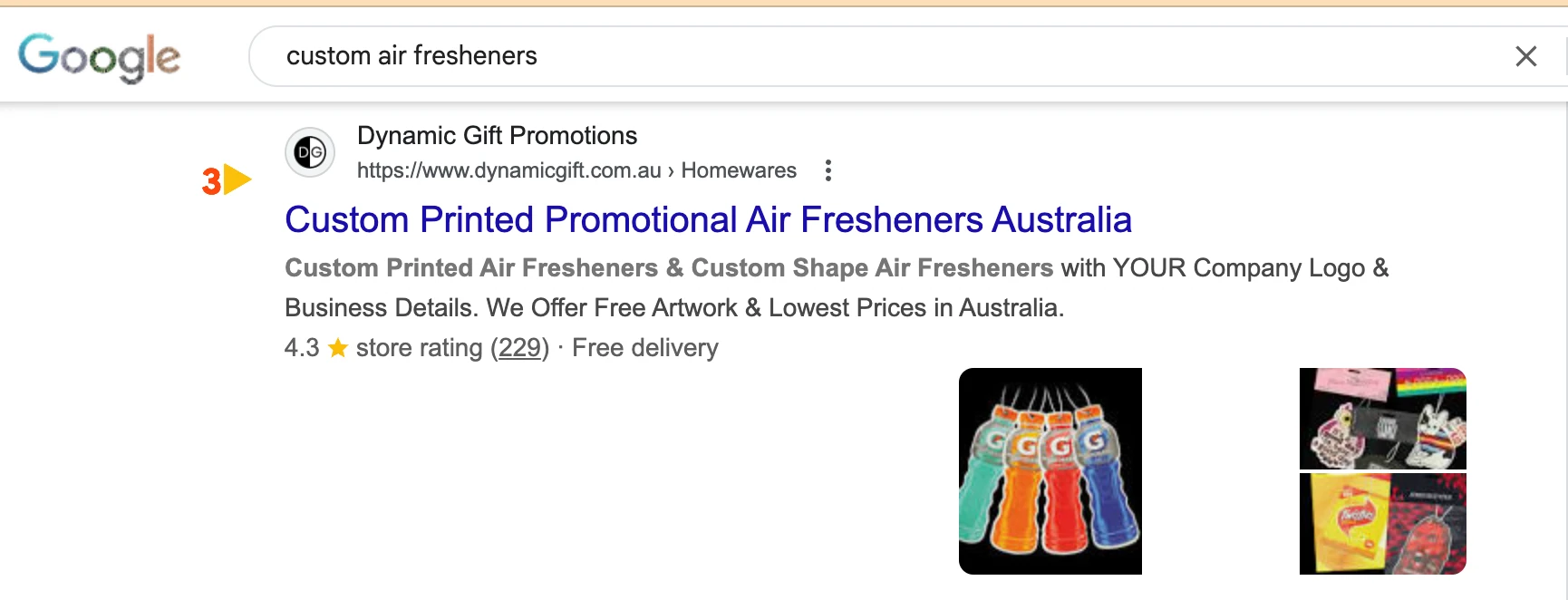 Dynamic Gift organic performance report showing keyword growth