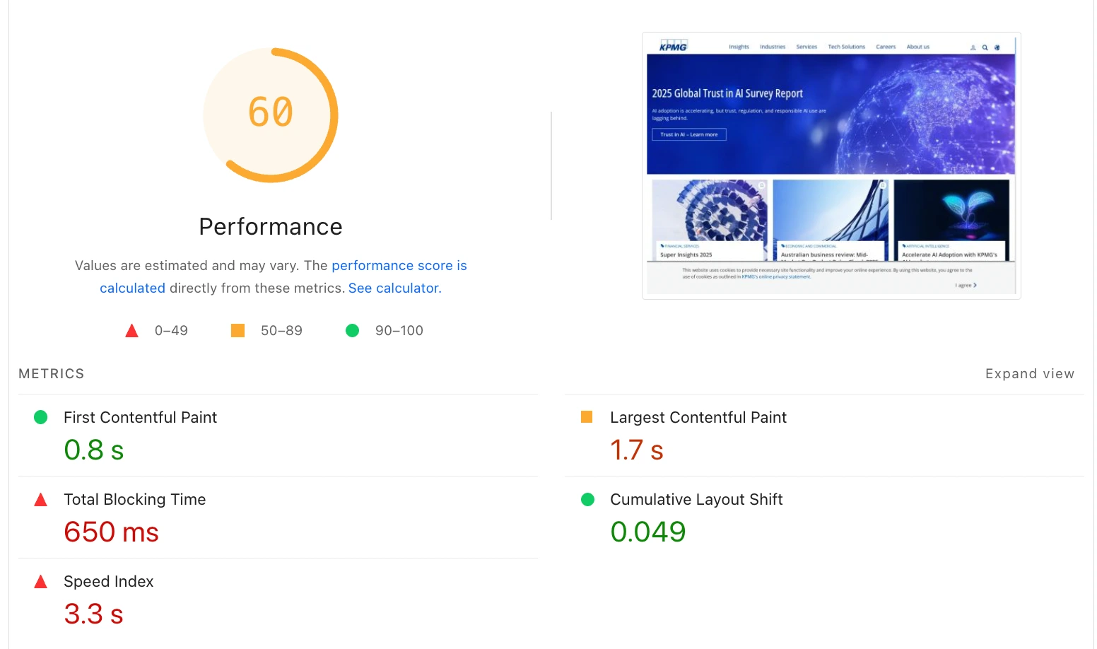 KPMG page-speed and engagement uplift after the Whitehat Agency performance rebuild