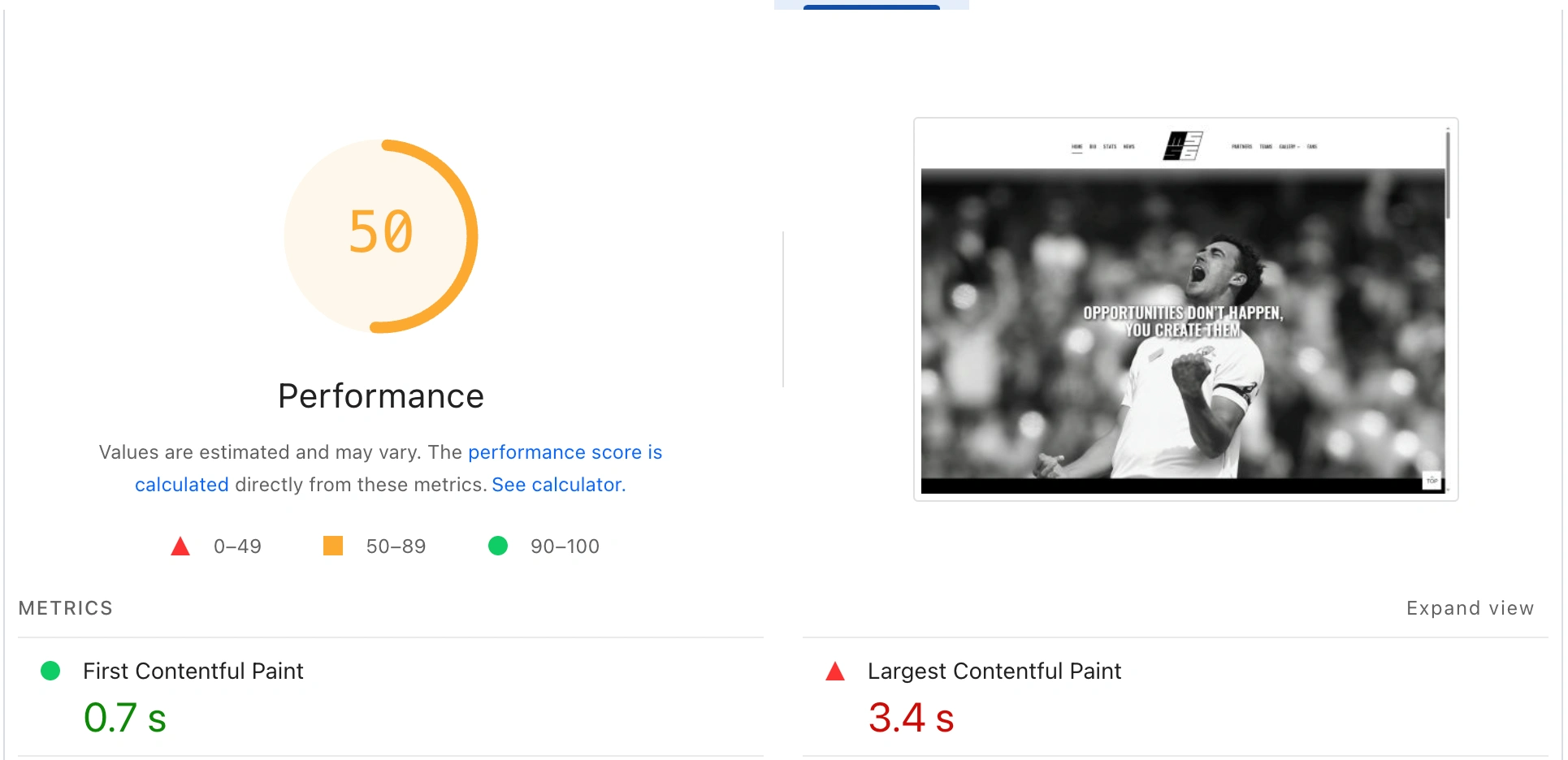 Mitch Starc website PageSpeed report — Whitehat Agency